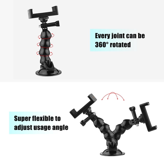 Gps 16cm/6.3in Flexible Suction Cup Mount Windshield Suction Cup Phone Mount 360Rotatable 1/4 Inch Screw Connector with Phone Holder for Smartphone Sports Camera