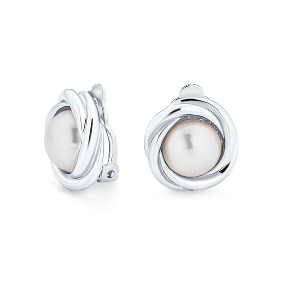Bling Jewelry Womens Twist Braided Rope Clip-On Earrings with Simulated Pearl Silver Gold Plated