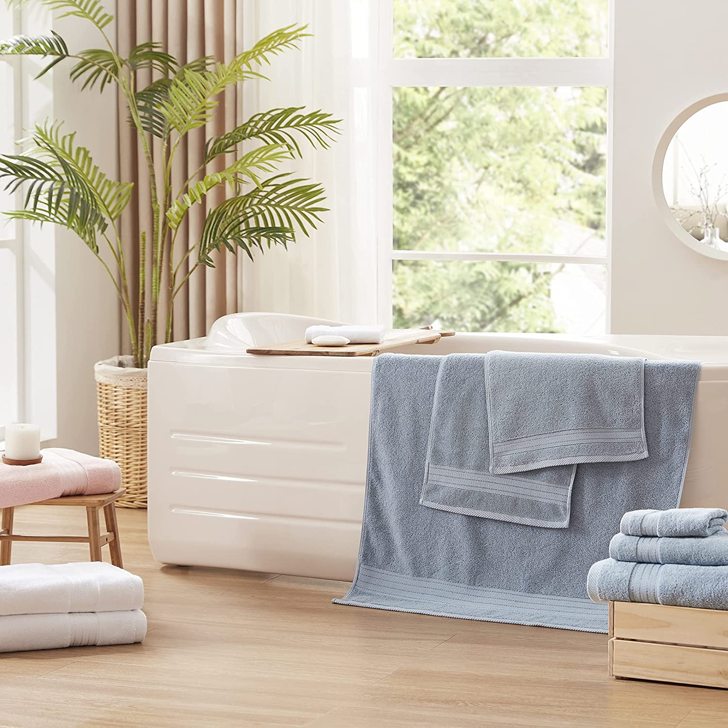 Light Blue Towels Sets for Bathroom 6Pcs, Turkish Cotton Bath Towels Set Soft Highly Absorbent&Durable 650SM Luxury Bath Towel Sets with 2 Bath Towels, 2 Hand Towels, 2 Washclothes