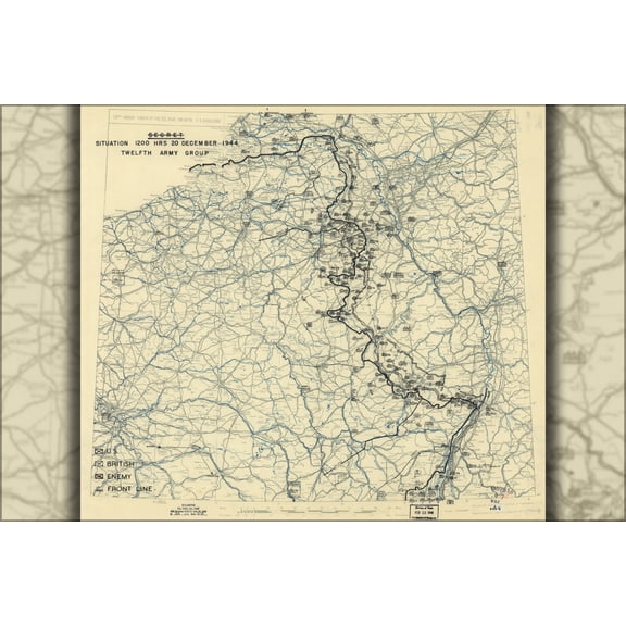 24"x36" Gallery Poster, Map Dec 20, 1944 battle of the bulge