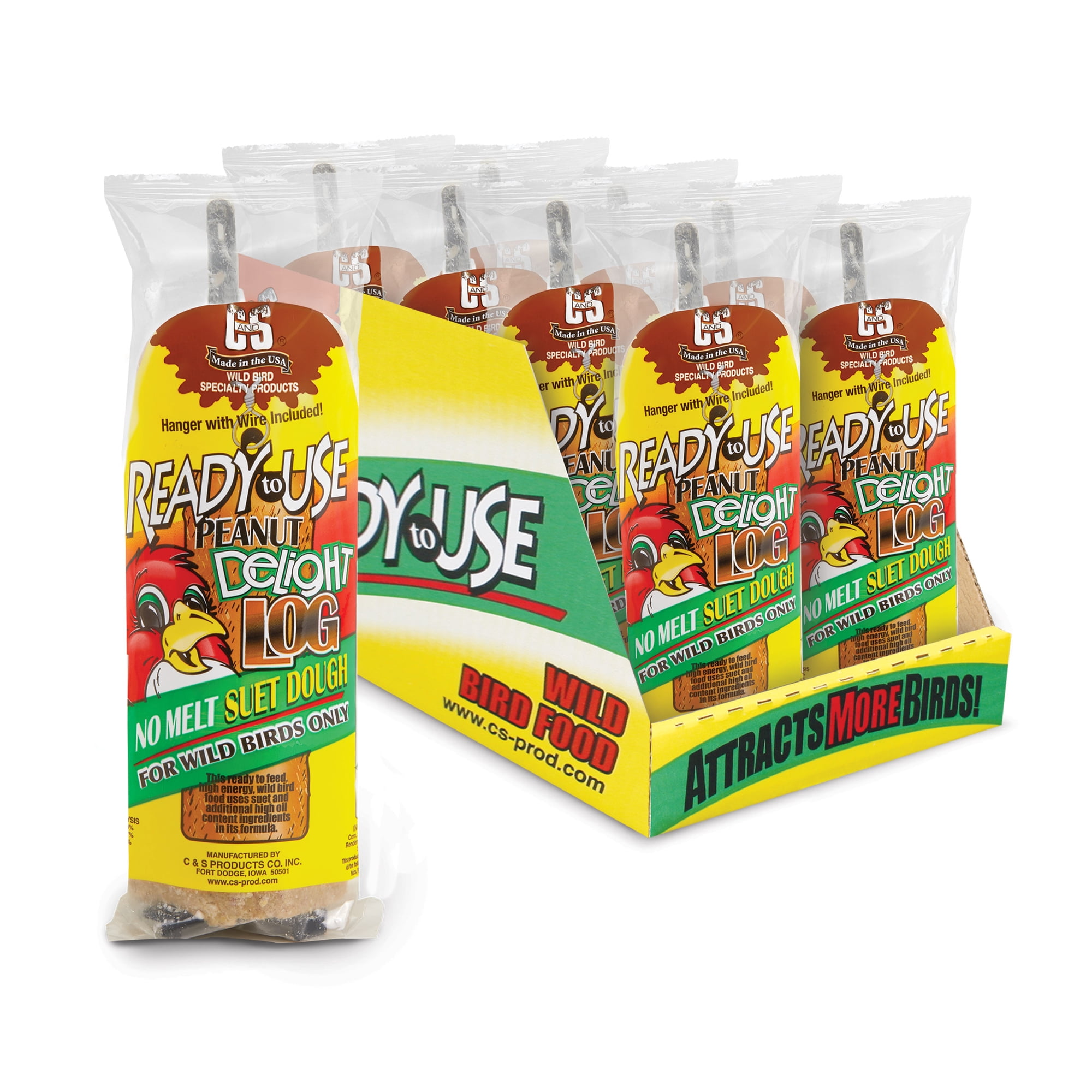 C&S Peanut Delight No Melt Suet Dough Log, Suet Dough for Wild Birds, 1 Pound, Pack of 8