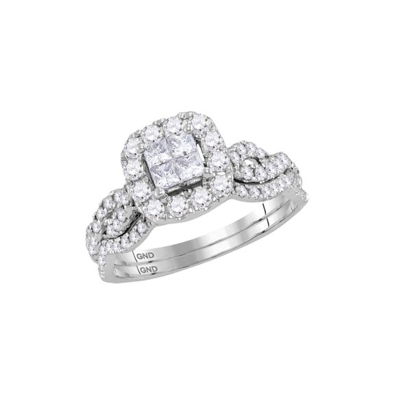 10kt White Gold Womens Princess Diamond Bridal Wedding Engagement Ring Band Set 1.00 Cttw