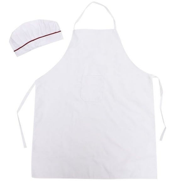 2pcs Apron Chef's Apron Cooking Apron Wear-resisting with A Hat for Chef Waitress Waiter (White)