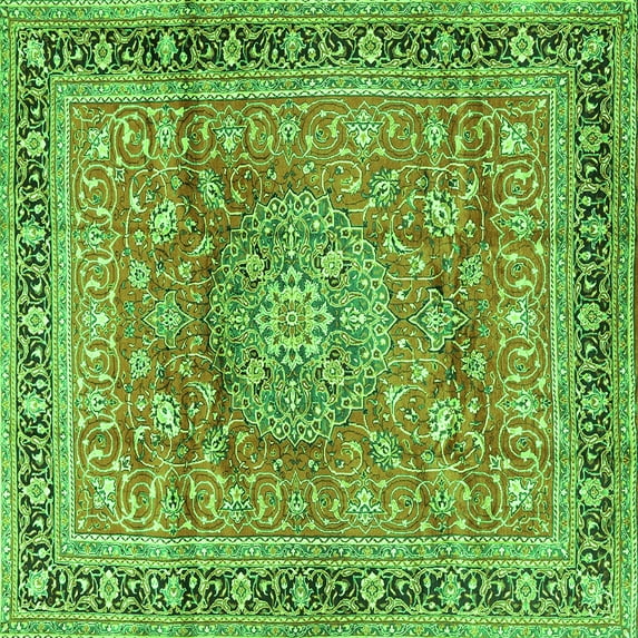 Ahgly Company Indoor Square Medallion Green Traditional Area Rugs, 6' Square