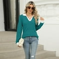 thumbnail image 2 of SWSMCLT Women's Long Sleeve Pullover Sweater Soft Pullover Loose Spring Spandex Top Warm Fashion Casual V Neck Cozy Work Peacock Blue Large, 2 of 5
