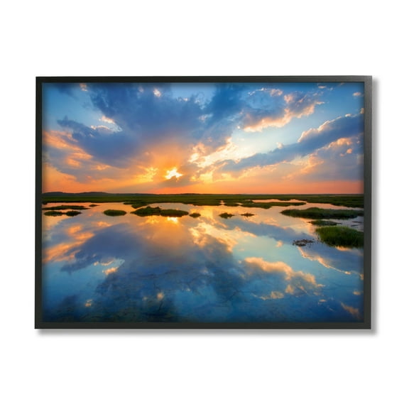 Stupell Industries Coastal Lagoon Pond Sublime Orange Blue Sunset Skies,30 x 24, Design by Patrick Zephyr