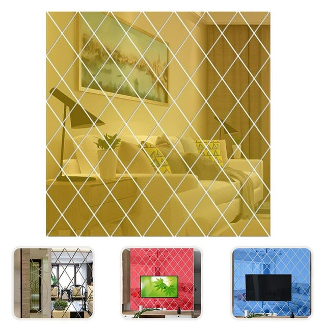 QualitChoice 17/32/58PCS Mirror Wall Stickers Acrylic Wall Mirror Wall Stickers Fashion Geometric Shape Rhombus TV Background Wall Decoration No.1
