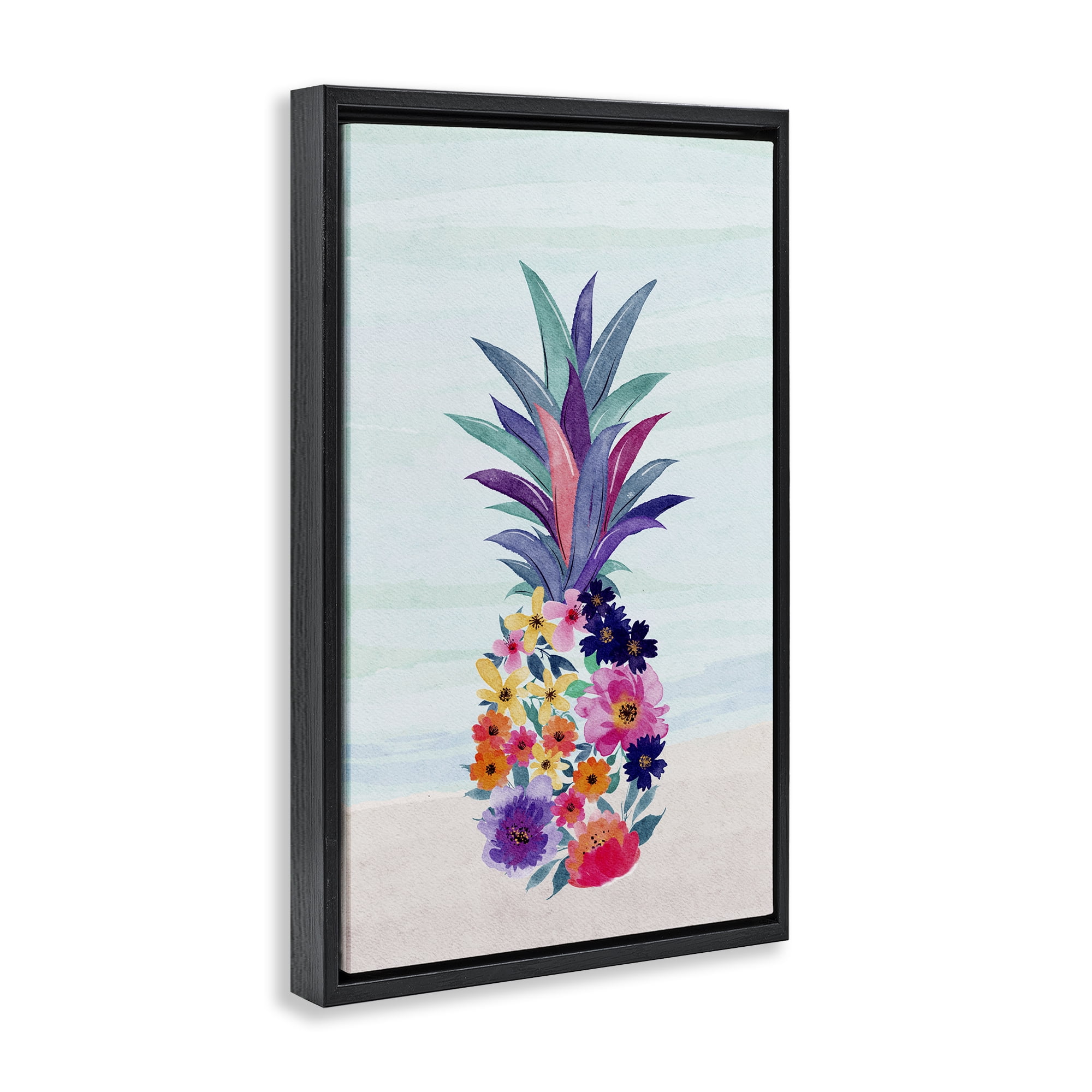 Stupell Industries Floral Pineapple Beach Plants & Flowers Painting Black Floater Framed Canvas Art Print Wall Art, 17 x 25