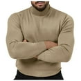 thumbnail image 2 of Lovskoo Mens Sweaters Solid Color Pullover High Stretch High Neck Knit Long Sleeve Top/Shirt Khaki, 2 of 5