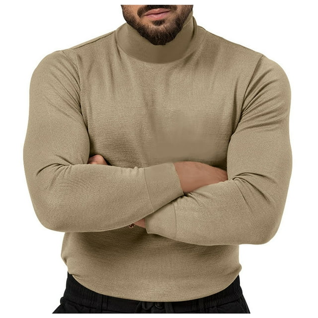 Blusa y camisas de cuello alto y manga larga para hombre, de color liso, muy elásticas, de punto con cuello alto y capucha, top de manga larga, top/camisa de cuello alto y manga larga, blusa para homb