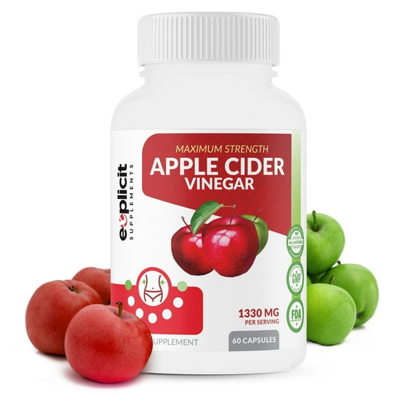 Explicit Supplements, Apple Cider Vinegar Pills, All Natural Powerful Weight Loss Aide, 1300mg Dose - 60 Capsules - 1 Month