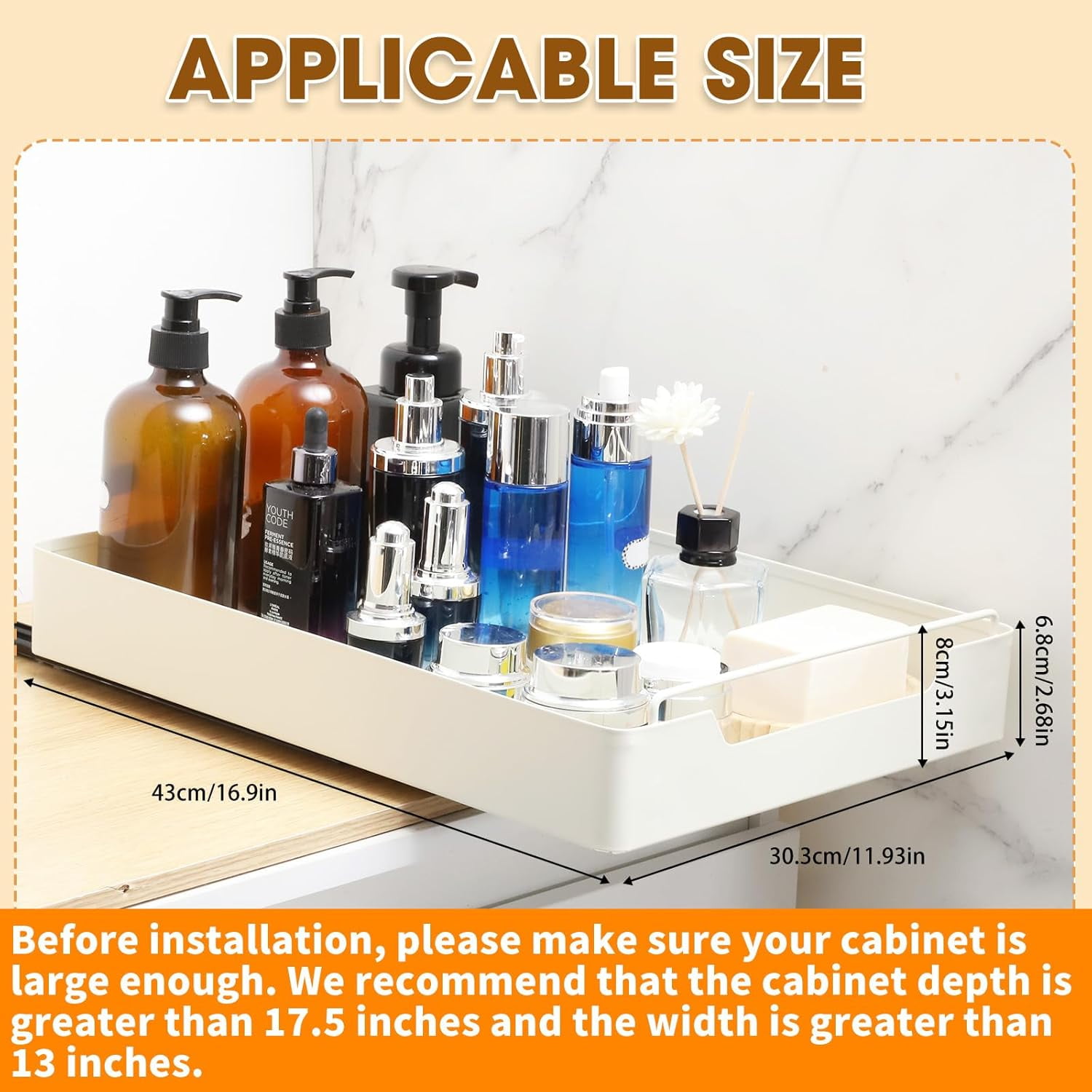 TEXIJUSO Pull Out Cabinet Organizer, Heavy Duty Slide Out Drawers for Kitchen Cabinets Adhesive Cabinet Slide Out Drawers for Kitchen Bathroom