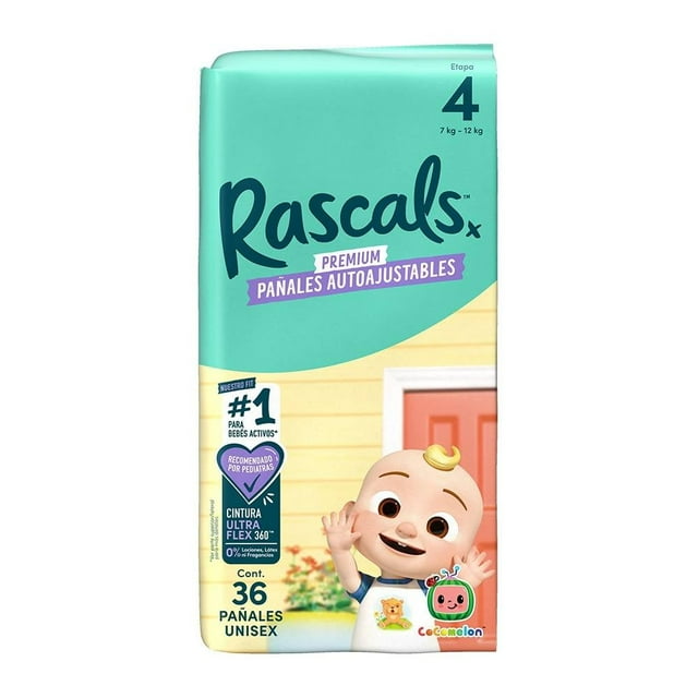 Pañales Rascal + Friends CoComelon auto ajustables etapa 4 mediano 36 pzas