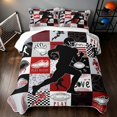 thumbnail image 2 of Manfei Boys Football Quilt King, Sport Checkered King Coverlet Set, Black Red, Black Reversible 3pcs, 1 Bedspread and 2 Pillowcases, 2 of 7