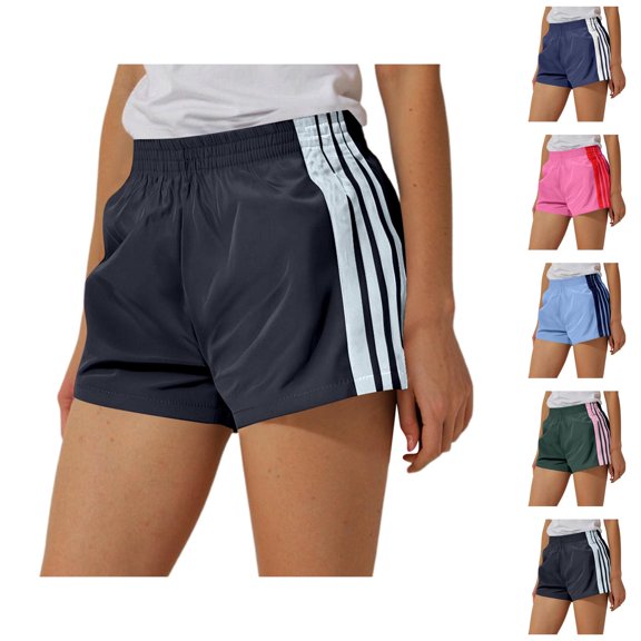 Athletic Shorts for Women Elastic Waist Relaxed Fit Striped Print Stretchy Summer Casual Workout Gym Shorts