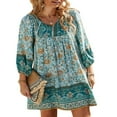 thumbnail image 1 of PENGXIANG Robe d'Été Bohème Imprimée Florale pour Femmes Manches 3/4 Col en V Décontractée Ample Fluide Plage Mini Robes, 1 of 5