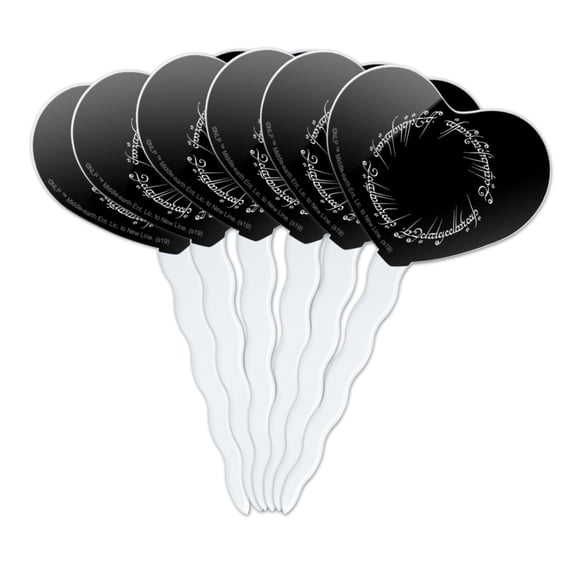 Lord of the Rings Mordor Script Heart Love Cupcake Picks Toppers Decoration Set of 6