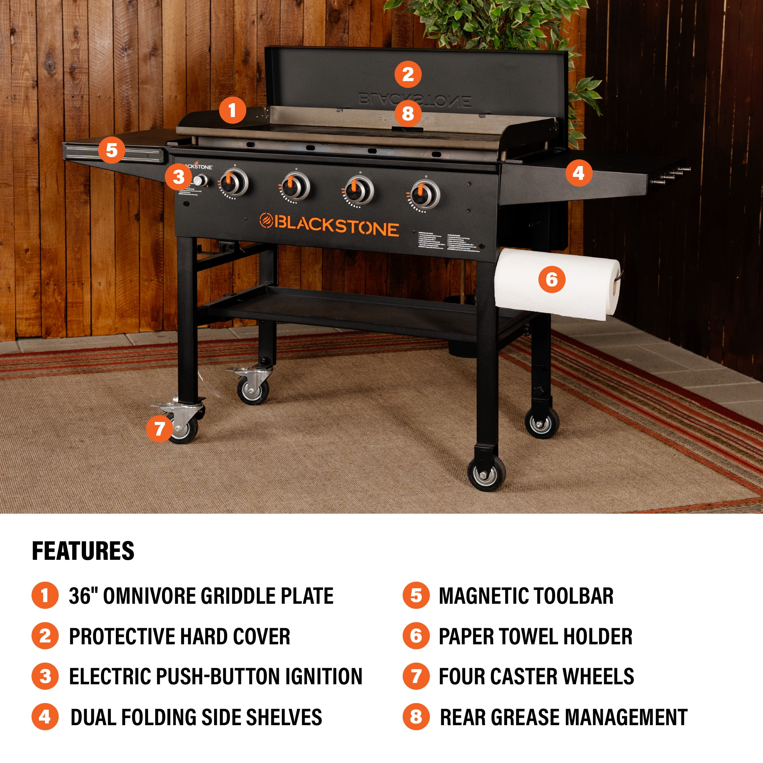 Blackstone Original 4-Burner 36" Natural Gas Omnivore Griddle with Hard Cover