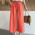 thumbnail image 4 of Sakmal Boho Capri Palazzo Pants for Women Cotton Linen Wide Leg 7/8th Pants Solid Beach Vacation Drawstring Fashion Women's Capris 2XL, 4 of 5