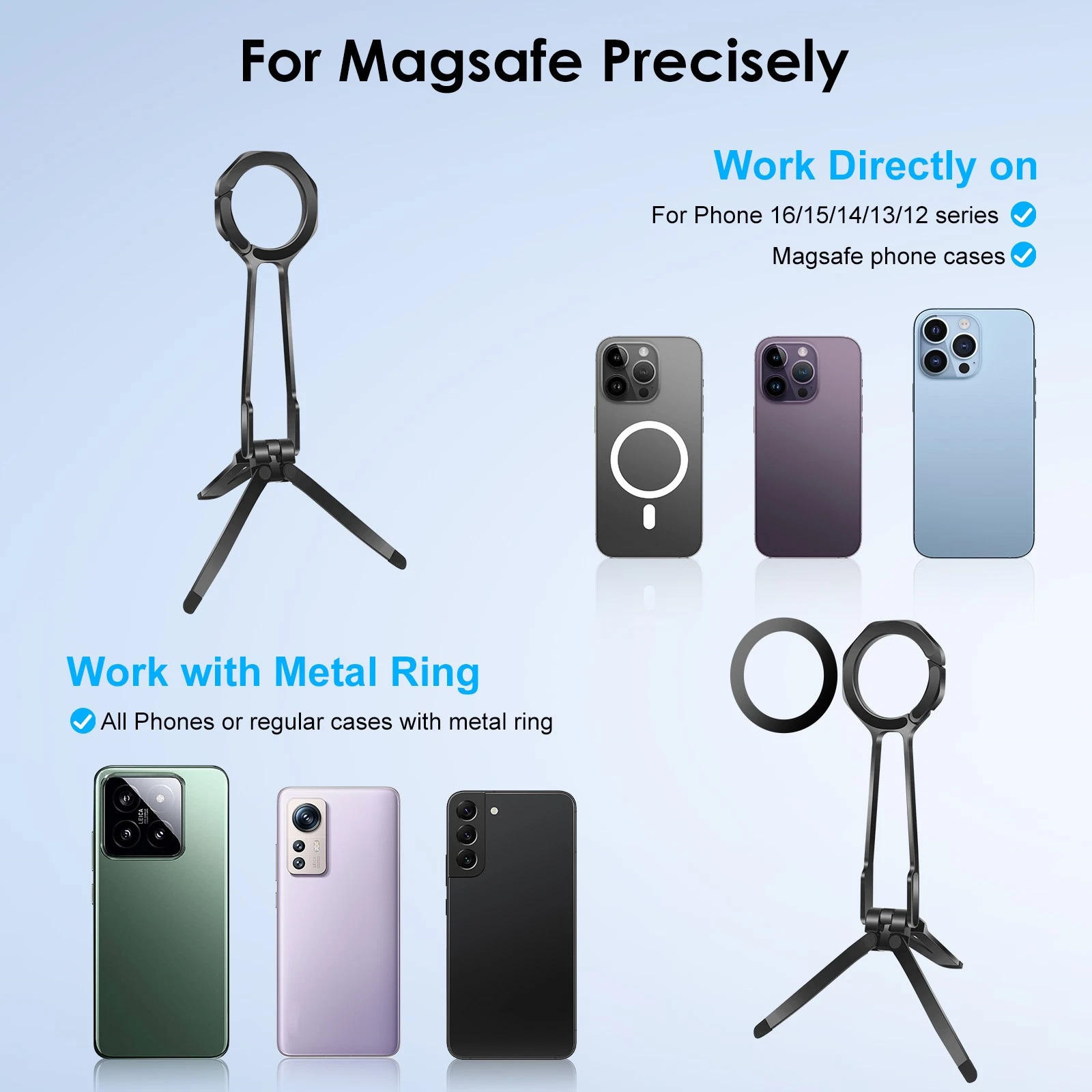 GUYUTING Foldable Phone Tripod for Phone 15 14 13 12 Pro Max Black Aluminum Alloy Magnetic Mount Vlogging Streaming Movies