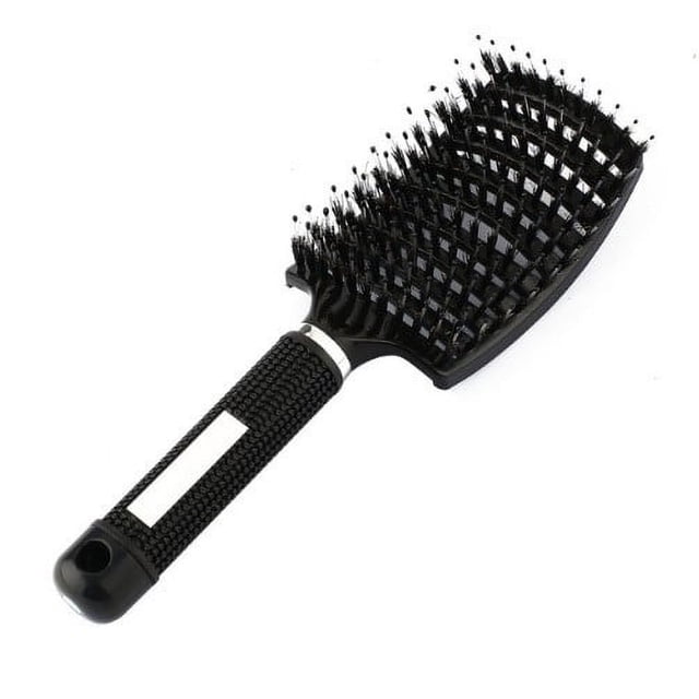 Cepillo de ventilación curvo - Peine para masaje del cuero cabelludo - Antiestático - Profesional - Con cerdas (Negro)