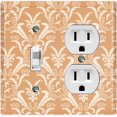 thumbnail image 1 of Metal Light Switch Plate Outlet Cover (Victorian Damask Flower Feather Tan Pattern - Single Toggle Single Duplex), 1 of 2