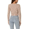 thumbnail image 3 of INSPIRE CHIC Women's Casual Long Sleeve Open Front Stripe Knitted Butterfly Buckle Crop Cardigan S Brown, 3 of 6