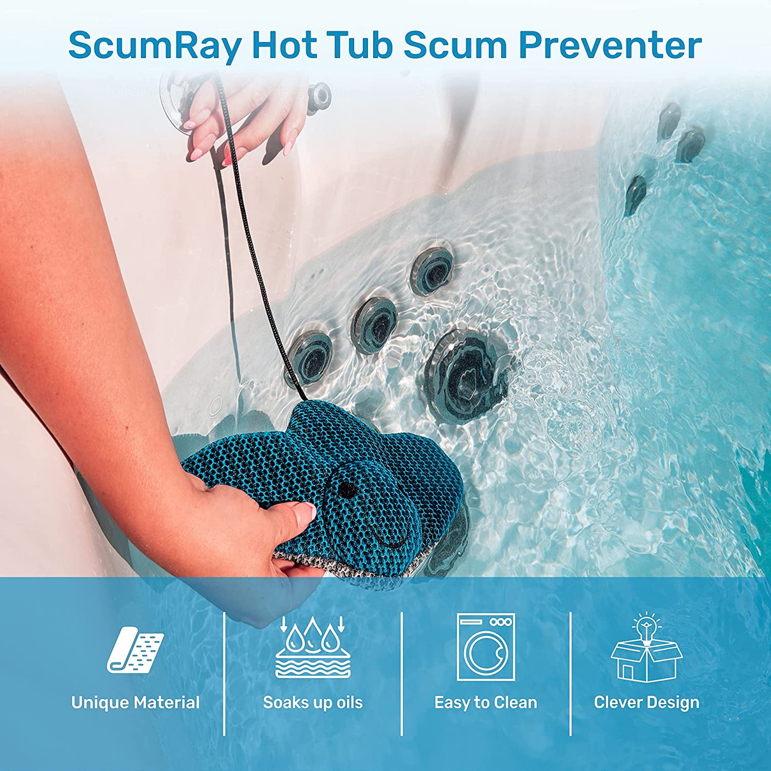 ScumRay Twin Pack Hot Tub Scum Absorber - Reusable Spa & Pool Cleaner, Keeps Water Clear, Essential Hot Tub Accessories for Adults, Hot Tub Sponge for Scum, Hot Tub Oil Absorbing Sponge