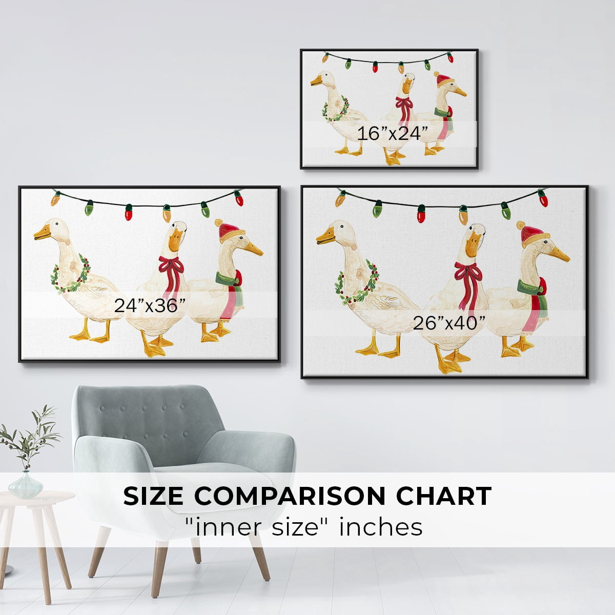 Merry Quackmas Collection A - Framed Gallery Wrapped Holiday Canvas - 17 x 25 - Black Frame
