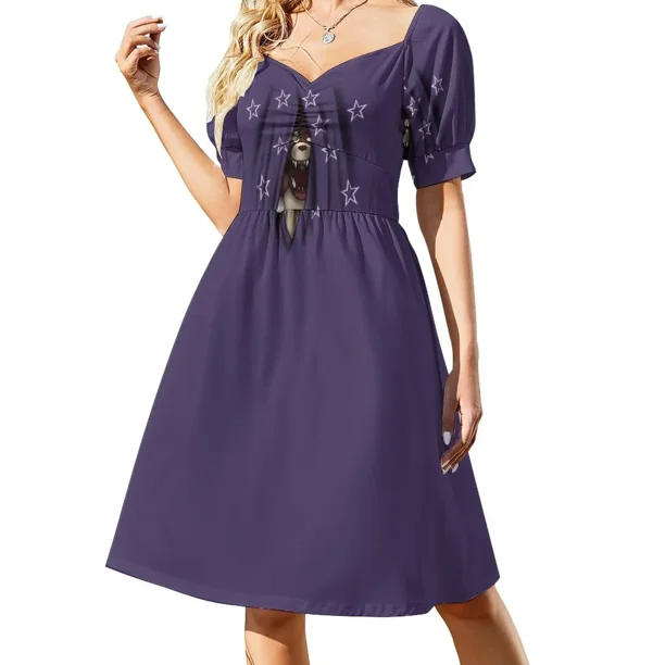 Vestido de manga corta Peeking Foxy (con estrellas de cortina) Vestido de cumpleaños para mujer Vestido de lujo para mujer Vestido elegante de lujo