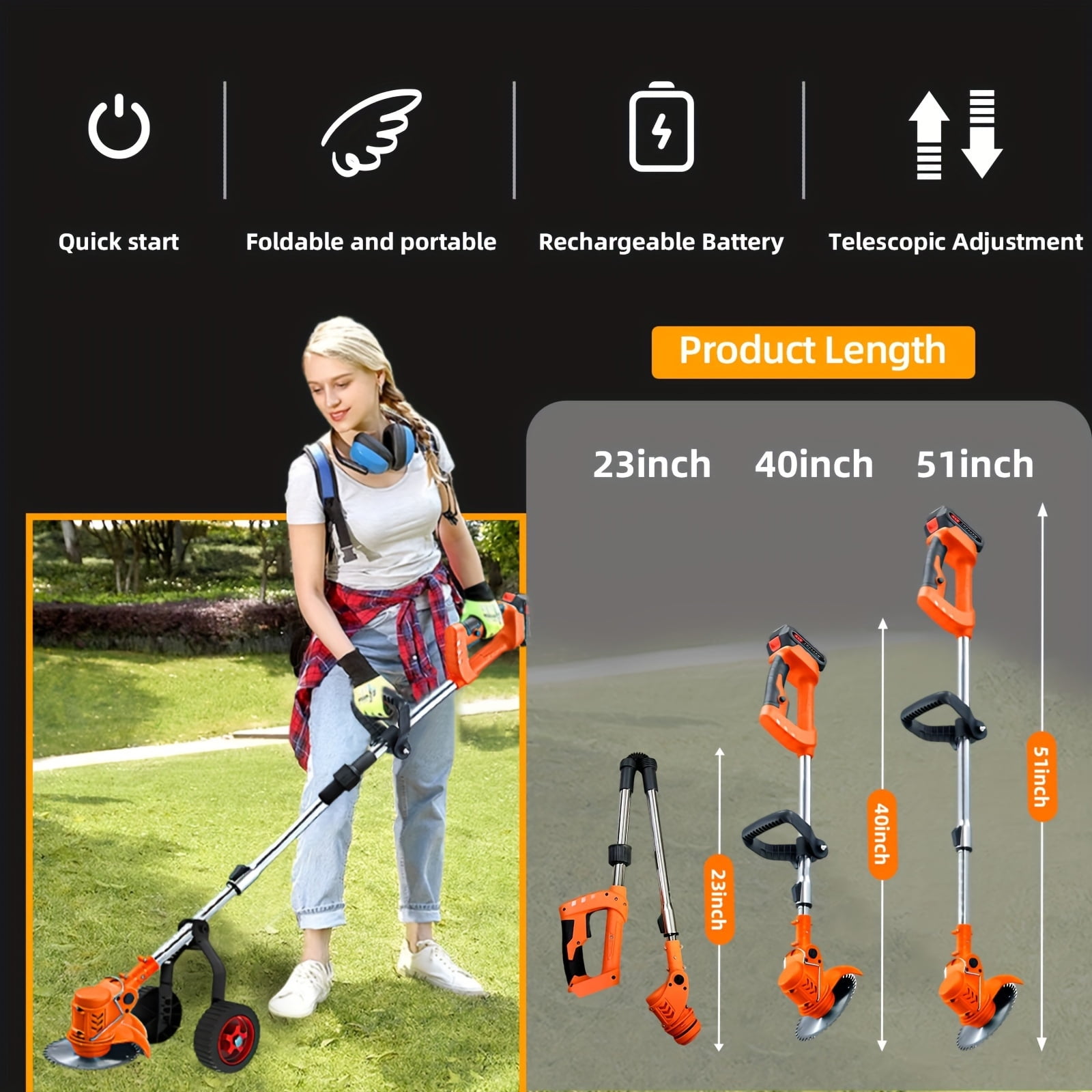 Kqiang Cordless Electric Weed Wacker, 4-in-1 Trimmer Wheels 21V Portable Lawn Care Edger
