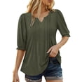 thumbnail image 2 of Lixiuxyad A Plain Colored Casual Top With Puffed Sleeves And A V Neck Five Quarter Sleeve T Shirt For Ladies Dressy Casual,Green L, 2 of 7