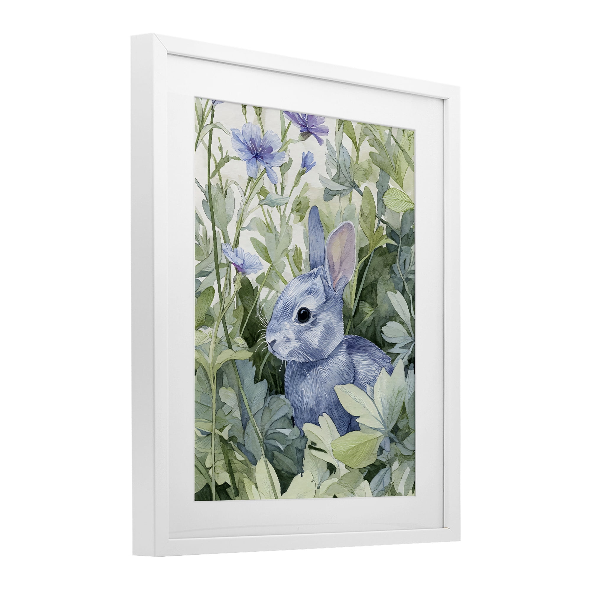 Stupell Industries Blue Bunny Among Leaves White Framed Print Under Glass, design by Franklyn Gregory
