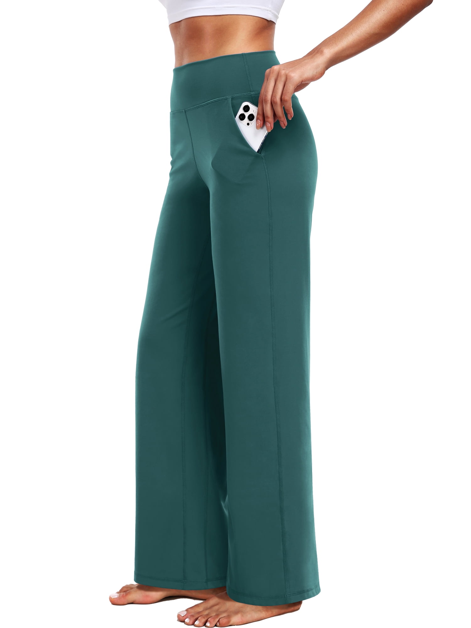 NELEUS ButterSoftFlex Womens Wide Leg Pants Athletic Yoga Legging Casual Sweatpants with Side Pockets,Dark Green,US Size S