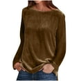 thumbnail image 3 of Aboser Womens Boat Neck Velvet Tops Dressy Casual Long Sleeve Shirts Solid Color Basic Tees Loose Fit Velour Pullover Shirt Cozy Soft Spring Blouses, 3 of 7