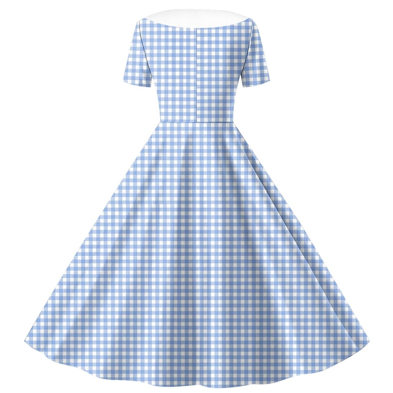 FRSASU Girl's 1950s Retro Dress Short Sleeve Polka Dot Cocktail Swing A Line Midi Dresses Party Evening Prom Gowns Light Blue