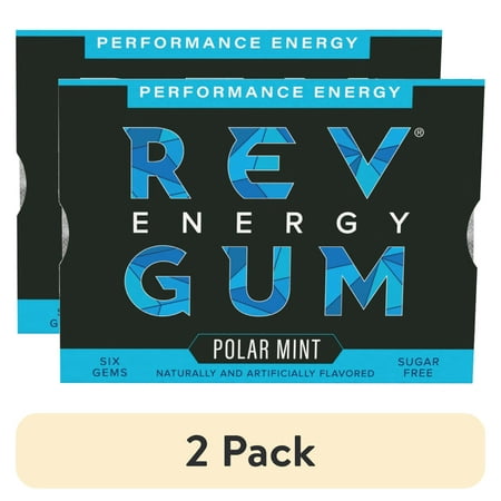 (2 pack) Rev Gum Sugar Free Polar Mint Energy Gum, 6 Pieces