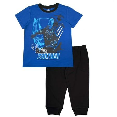 Marvel The Avengers Black Panther Short Sleeve Tee and French Terry Jogger, 2-Piece Outfit Set (Little Boys)