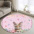 thumbnail image 2 of Round Area Rug 4ft, Easter Rabbit Spring Flower Eggs Non-Slip Non-Shedding Floor Mat, Pink Buffalo and Polka Dot Washable Sturdy Carpet for Living Room Bedroom Home Decor, 2 of 9