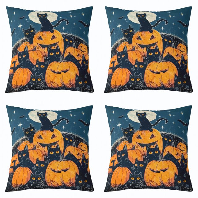 Erosebridal Halloween Pumpkin Throw Pillow Covers 20x20 Set of 4, Black Cat Pillow Cases for Couch, Gothic Bat Cushion Covers 20x20, Cushion Covers Bedroom Decoration