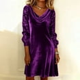 thumbnail image 2 of Ygbgbb Women’s Velvet Cowl Neck Mini Dress Casual Long Sleeve Sequin Tunic Tops Sparkly Party Cocktail Dresses 2026 Outfits Purple XL, 2 of 8