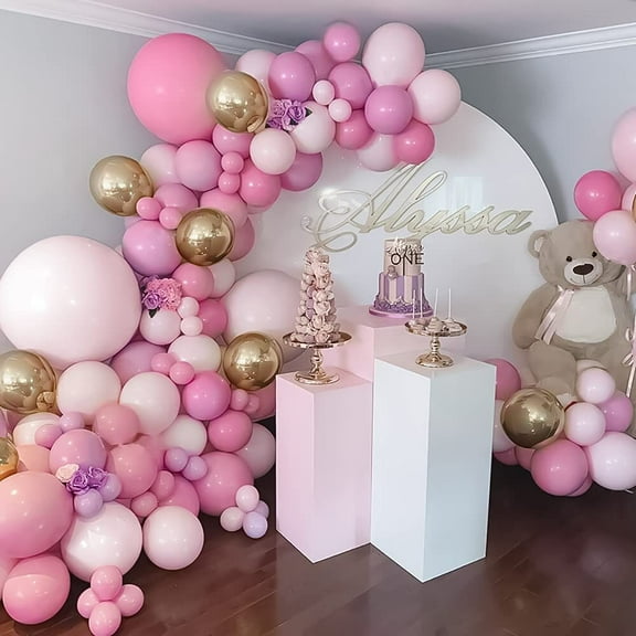 AOWEE Pink Balloon Garland, Hot Pink Dark Pink Balloon Arch Kit with Rose Gold Balloons for Bachelorette Wedding Baby Shower 16th 21st Princess Theme Party