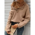 thumbnail image 4 of Women Sweaters Fall Winter Clothes Long Sleeve Button Up Ruffle Crew Neck Casual Knitted Pullover Tops Khaki S, 4 of 6