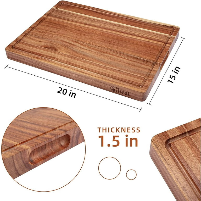 FUNKOL 20 in. L x 15 in. W x 1.25 in. H Kitchen Rectangular Solid Wood Reversible Chopping Board Set with Juice Groove, Natural