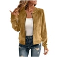 thumbnail image 3 of Women Faux Suede Bomber Jacket Sevevn Long Sleeve Zip Up Raglan Sleeve Cropped Casual Outerwear for Everyday Street Wear, 3 of 9