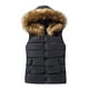 thumbnail image 1 of Chaleco acolchado Prolriy para mujer, abrigo corto de algodón, chaqueta acolchada con bolsillo y capucha sintética, talla XL, color negro, 1 of 4