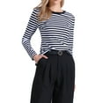 thumbnail image 1 of INSPIRAR CAMISAS A RAYAS CHIC para MUJERES, BLUSAS DE MANGA LARGA, CAMISETAS DE ALGODÓN AJUSTADAS, CUELLO REDONDO, ATUENDOS CASUALES Y MODERNOS, M, Rayas negras y blancas, 1 of 6