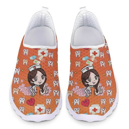 

Cartoon Dental Nurse Fairy Printed Casual Shoes Summer Lightweight Mesh Ladies Sneakers Protect Teeth Design Flat Shoes