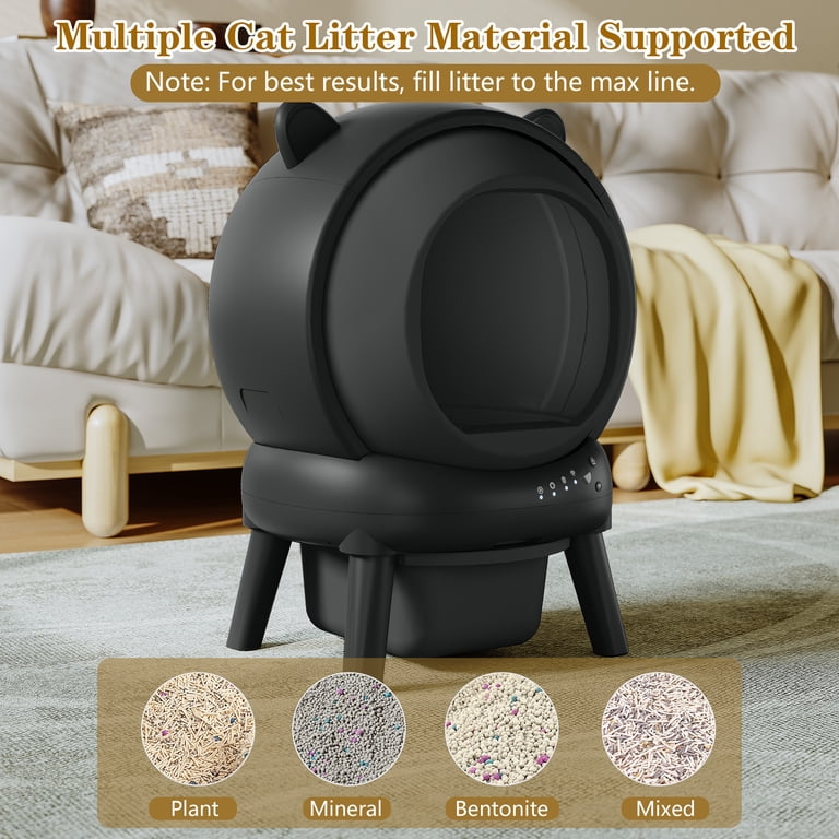 70 L Automatic Cat Litter Box Self Cleaning for Multiple Cats, with Safety  Protection, App Control,Black - Walmart.com