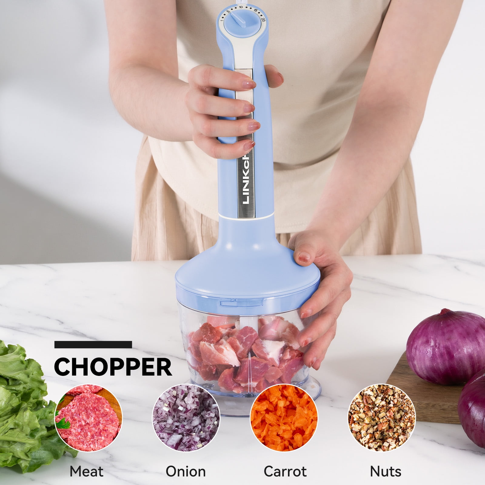 LINKChef Immersion Blender, 20Speed 1000W 5in1 Immersion Hand Blender, Stick Blender with Turbo Mode(图5)